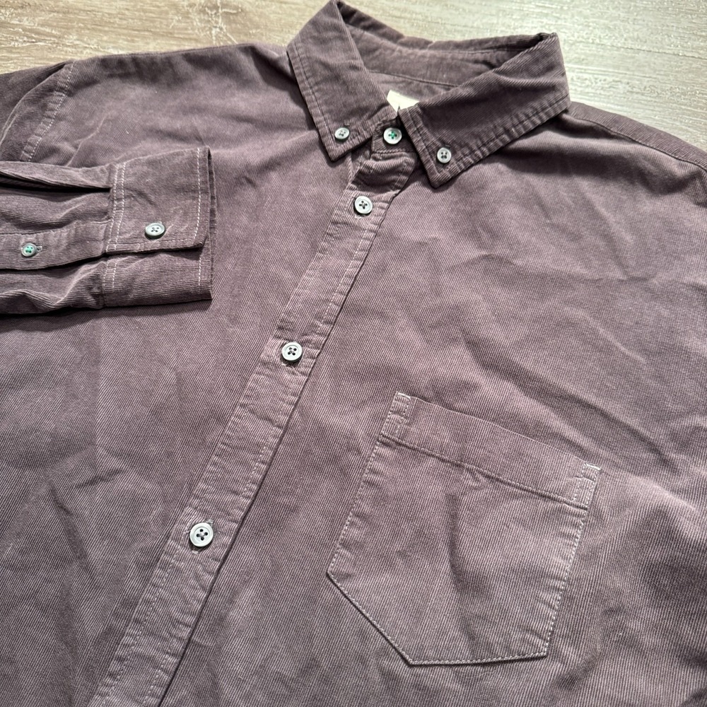 Linksoul Shirt Mens Large Brown Corduroy Button Down Casual Long Sleeve Cotton